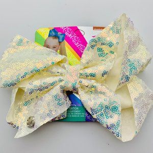 Hair Bow Jumbo 8" Cream with Sequins for Girls